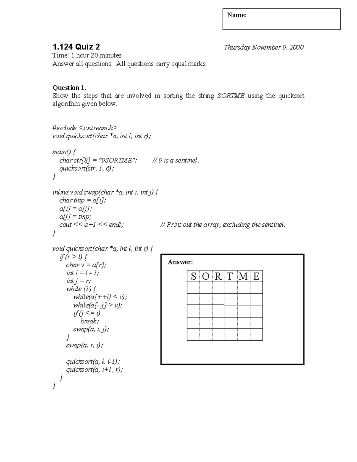 MIT 1.124 Quiz 2: Sorting Strings & Java Code Translation - Studocu