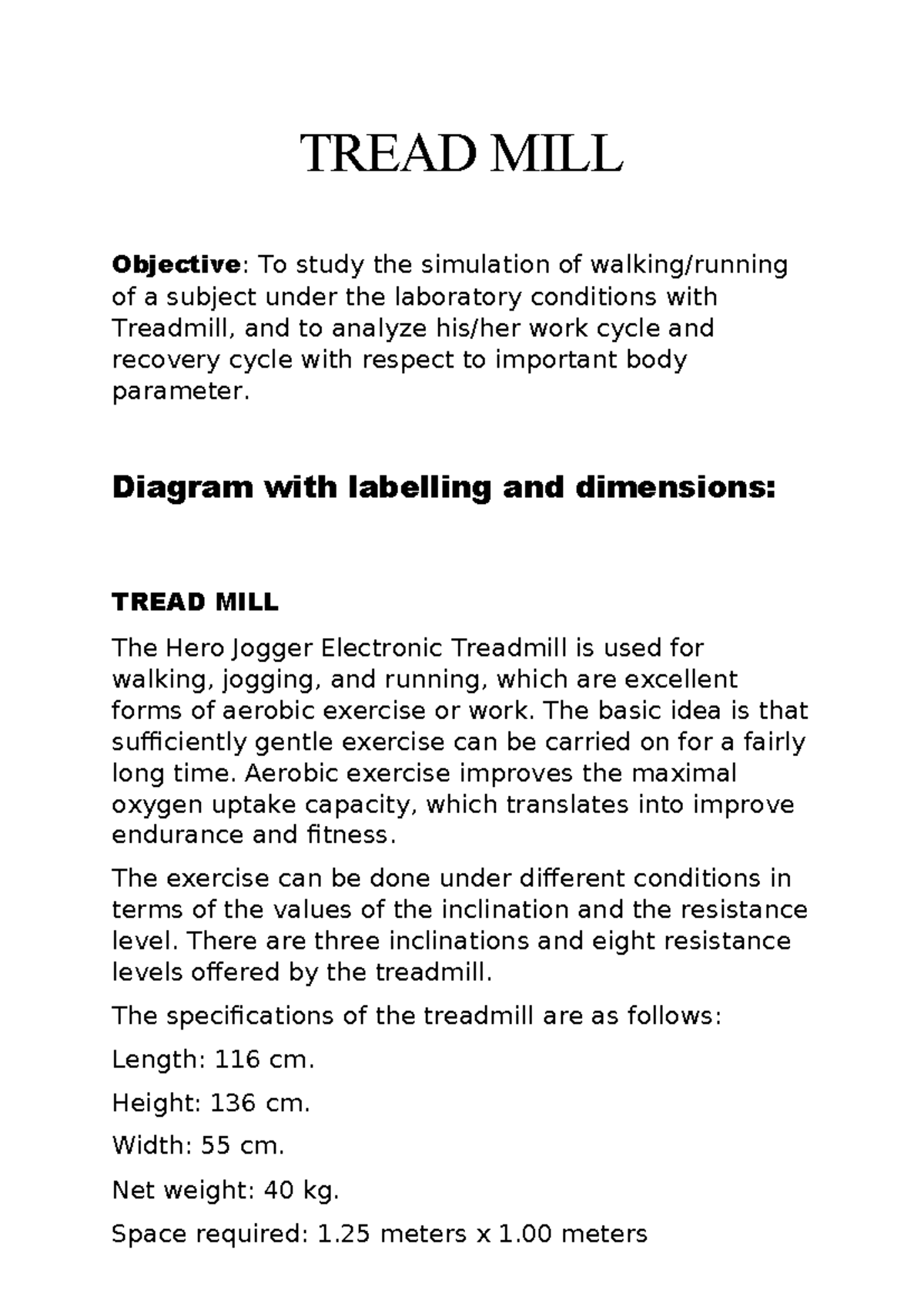 TREADMILL Exercise Study: Heart Rate Response & Recovery Analysis - Studocu