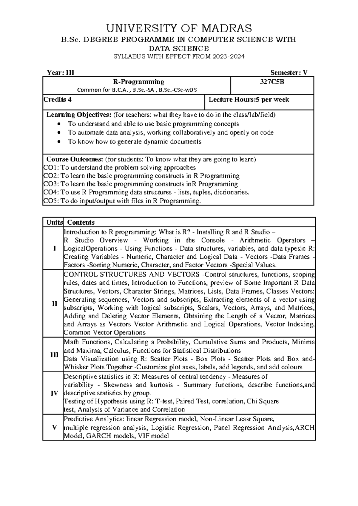 327C5B R Programming for Data Science Syllabus - Semester V - Studocu