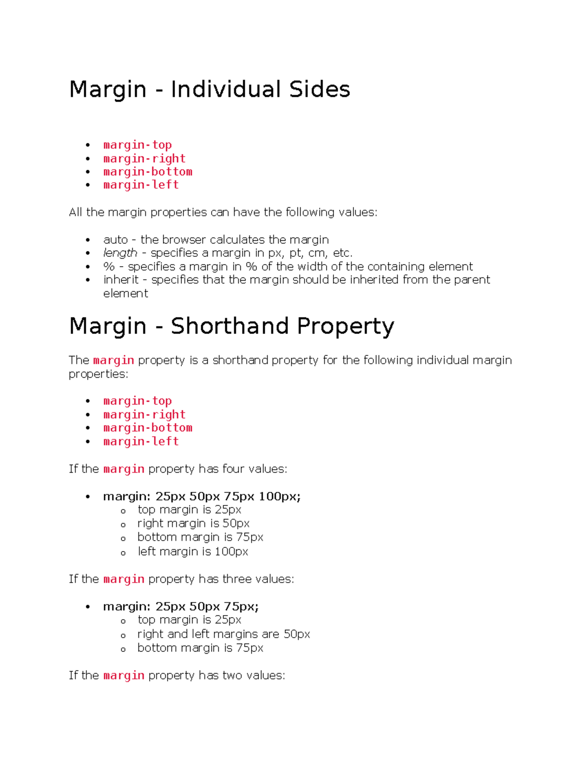 CSS Margin Properties Overview - Web Programming (CS101) - Studocu