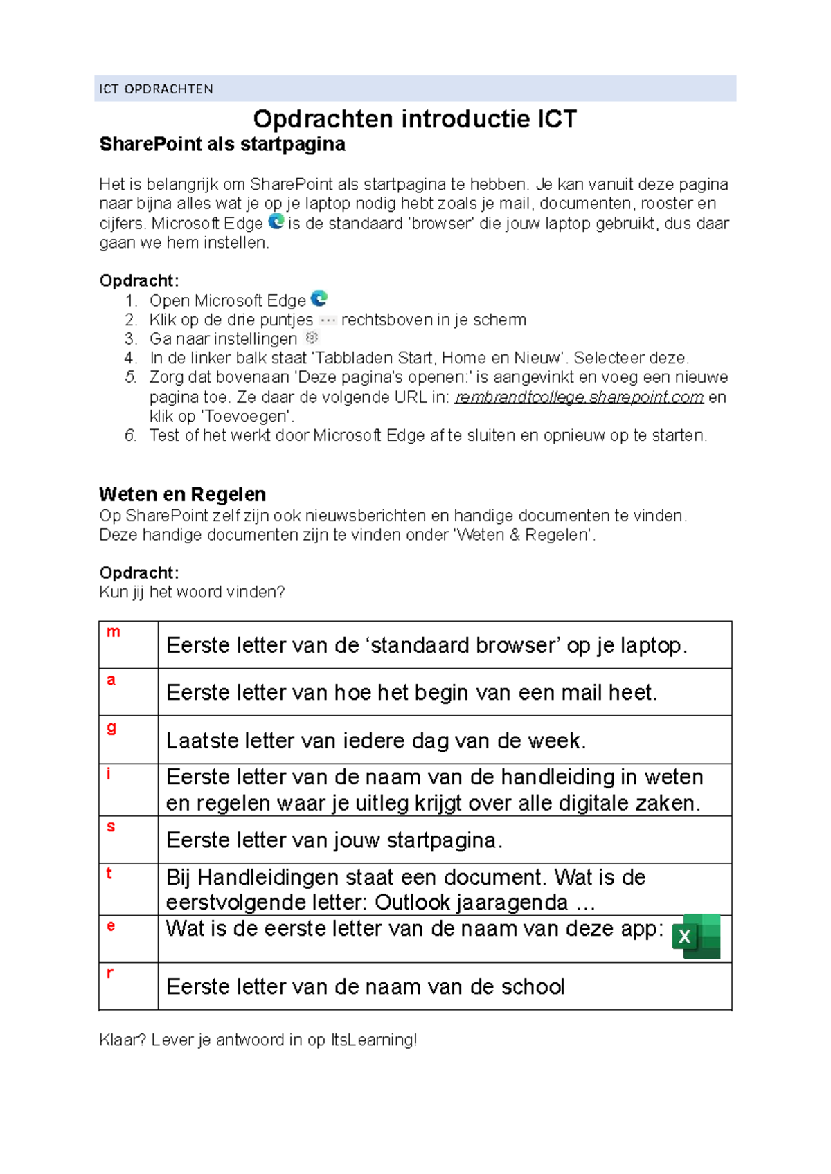 ICT OPDRACHTEN: SharePoint Instellen als Startpagina - Studeersnel