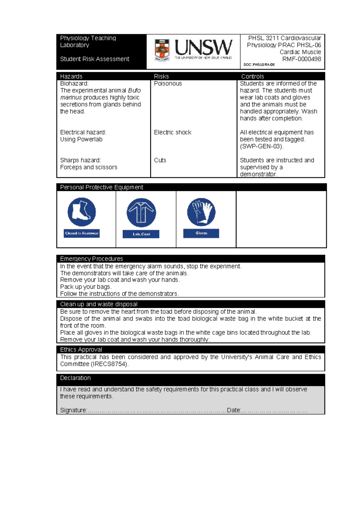 Cardiac Muscle Lab Safety & Procedures PHSL 3211 Practical Guide - Studocu