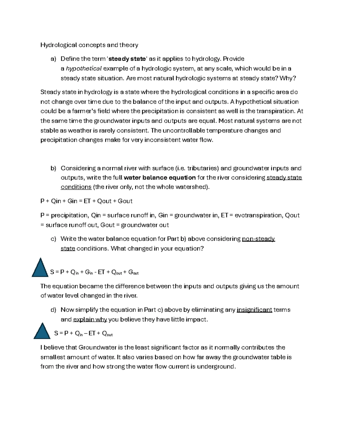 Hydrology Concepts & Water Balance Equations - ESS 305 Notes - Studocu