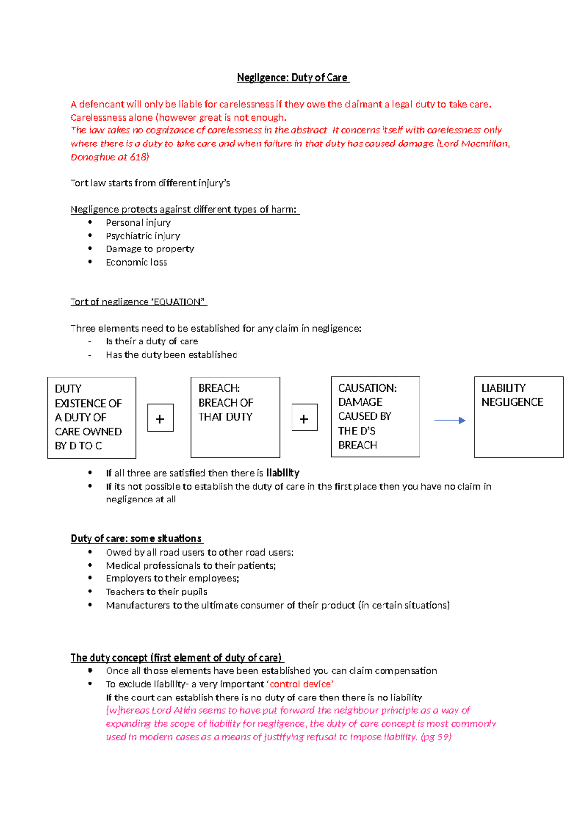 Duty of Care in Negligence: Key Principles and Case Law - Studocu