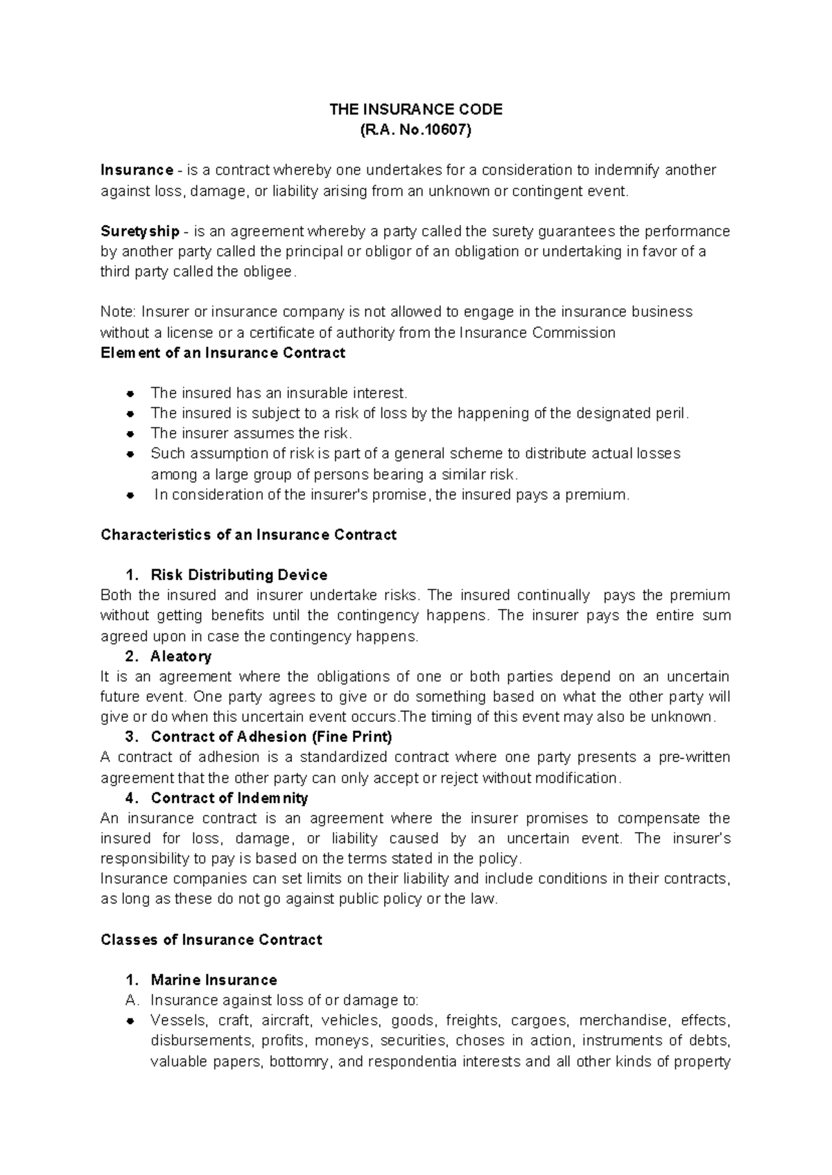 Chapter 1-2: Overview of the Insurance Code (R.A. No. 10607) - Studocu