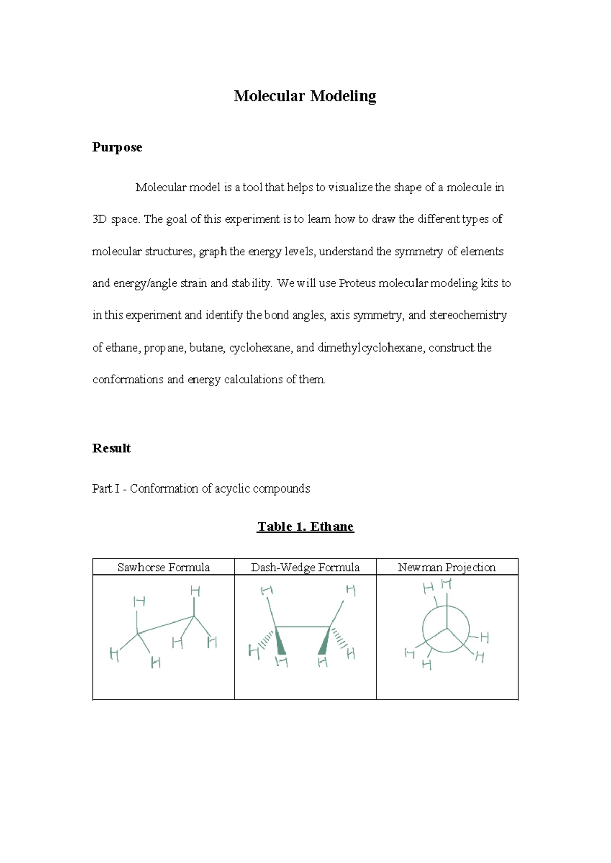 Lab Report Molecular Modeling Mol 101 Studocu