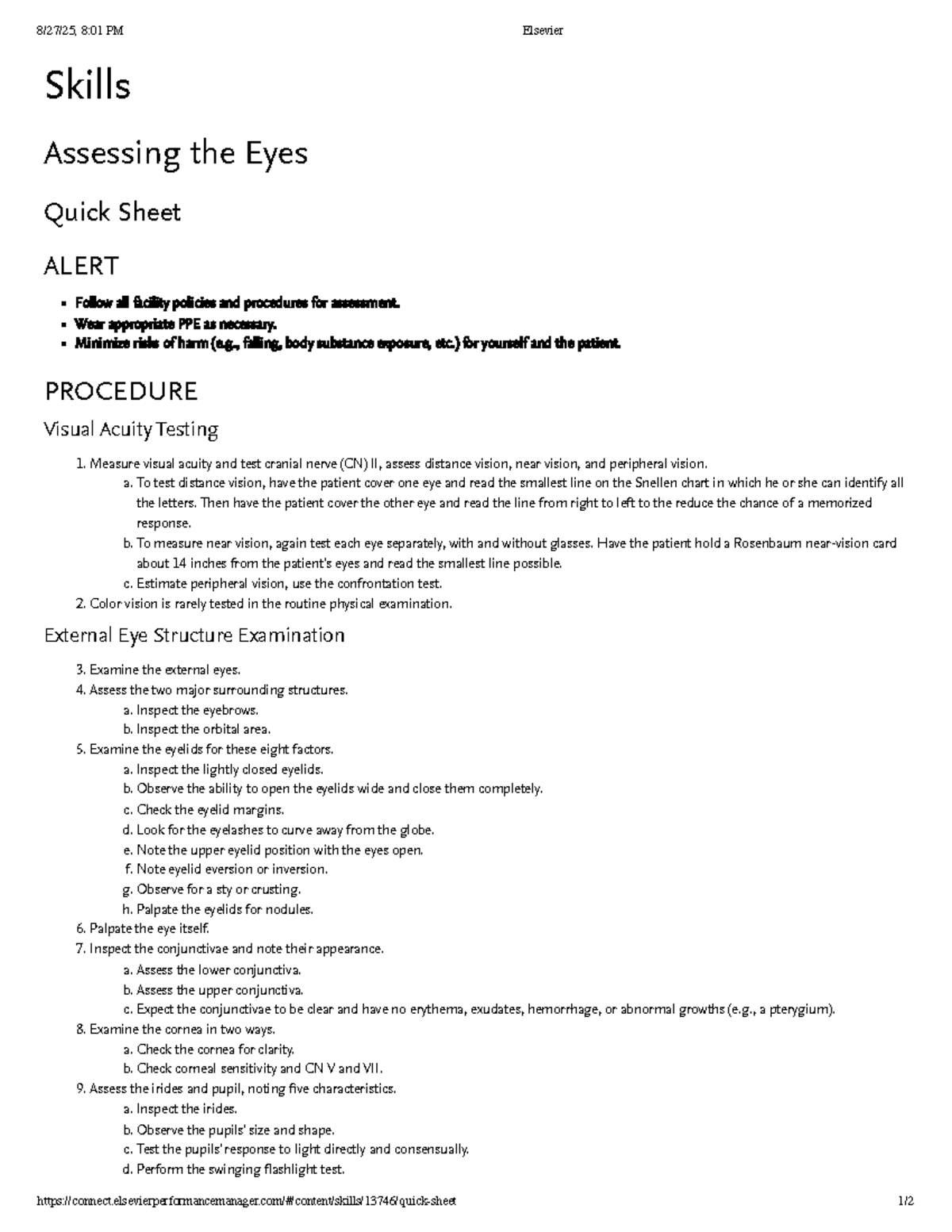 8:01 PM Assessing Eyes Skills Sheet - Quick Reference Guide - Studocu