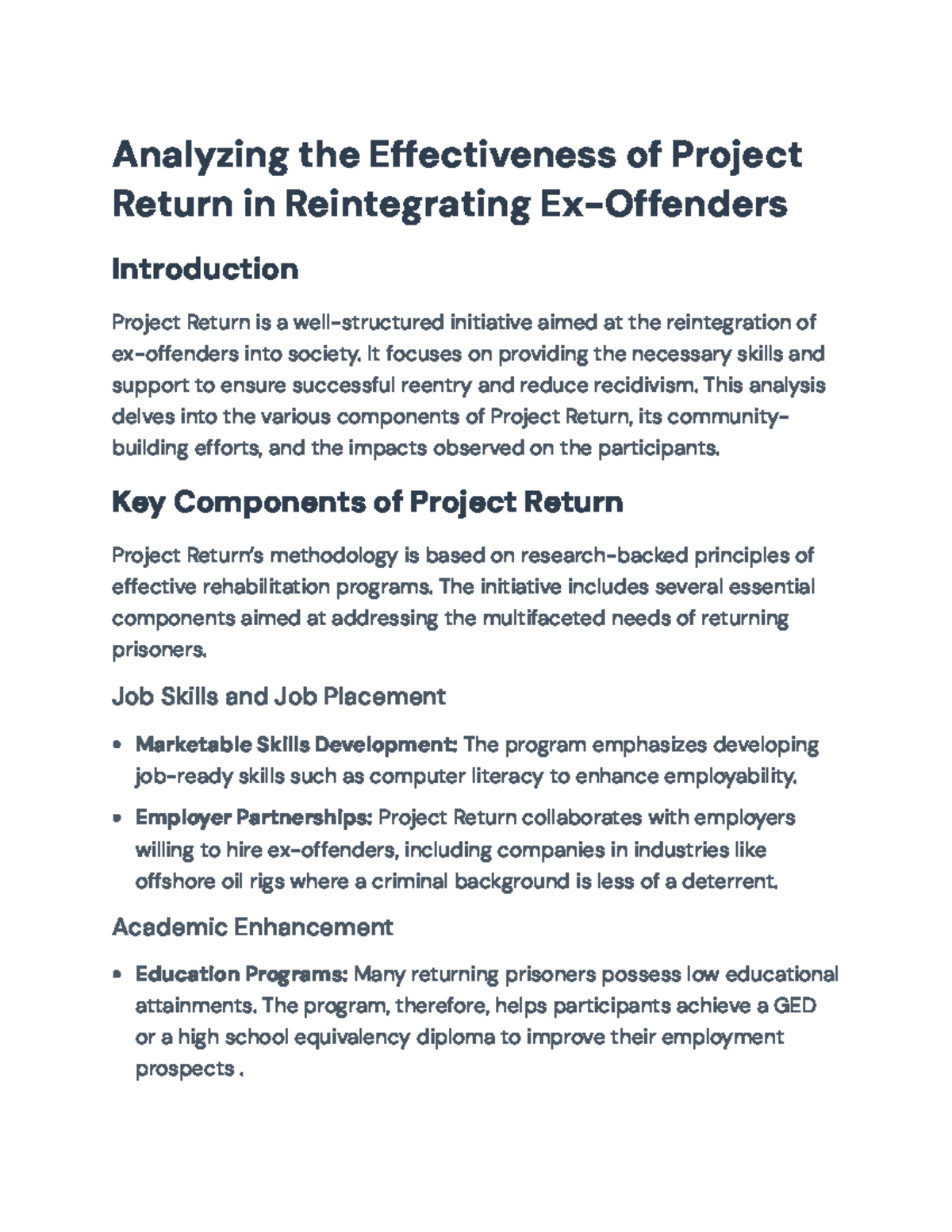 Analyzing Project Return: Effectiveness in Ex-Offender Reintegration ...