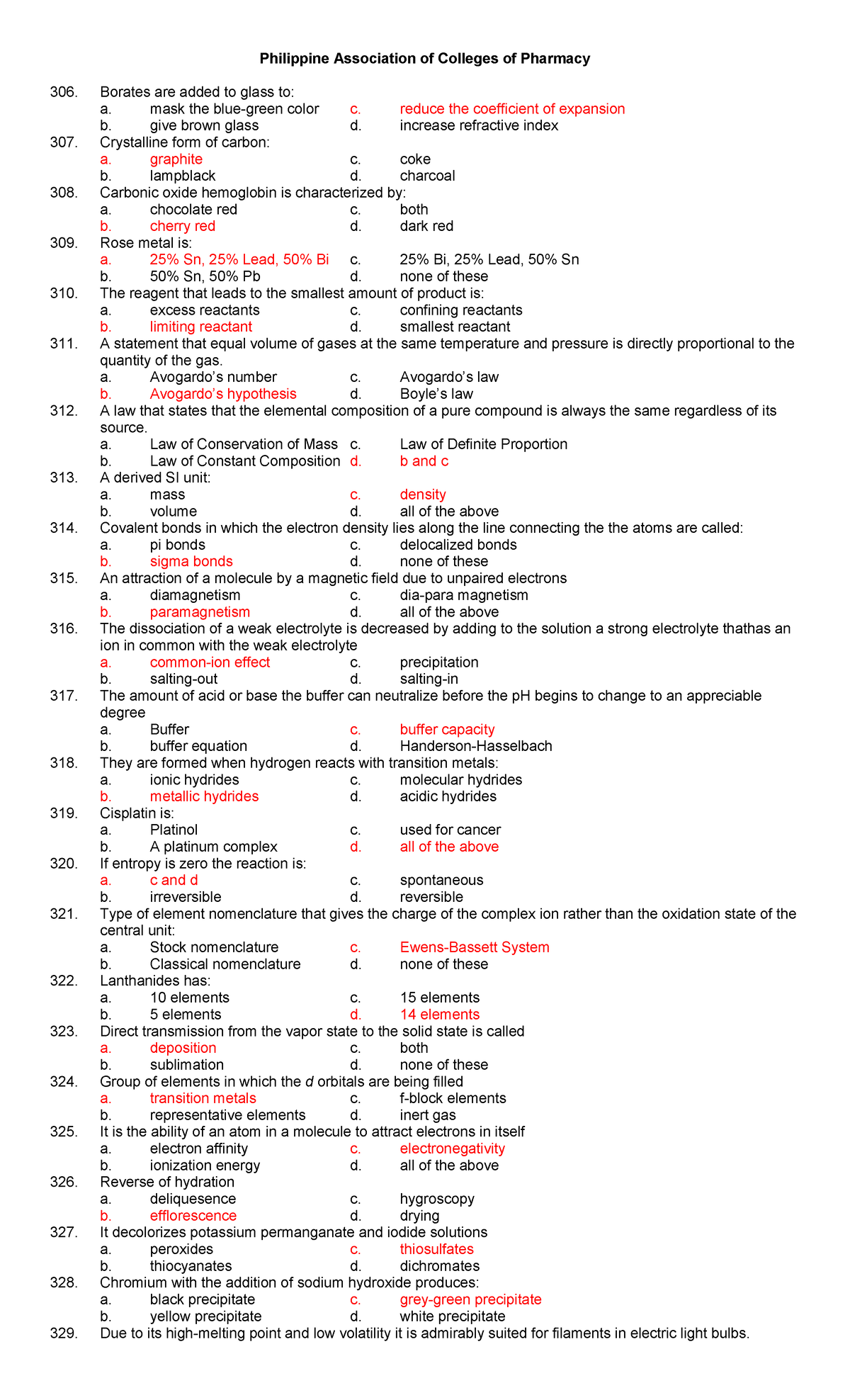 Pharmaceutical Chemistry PHC 306 Final Exam Answer Key PDF Free - Studocu