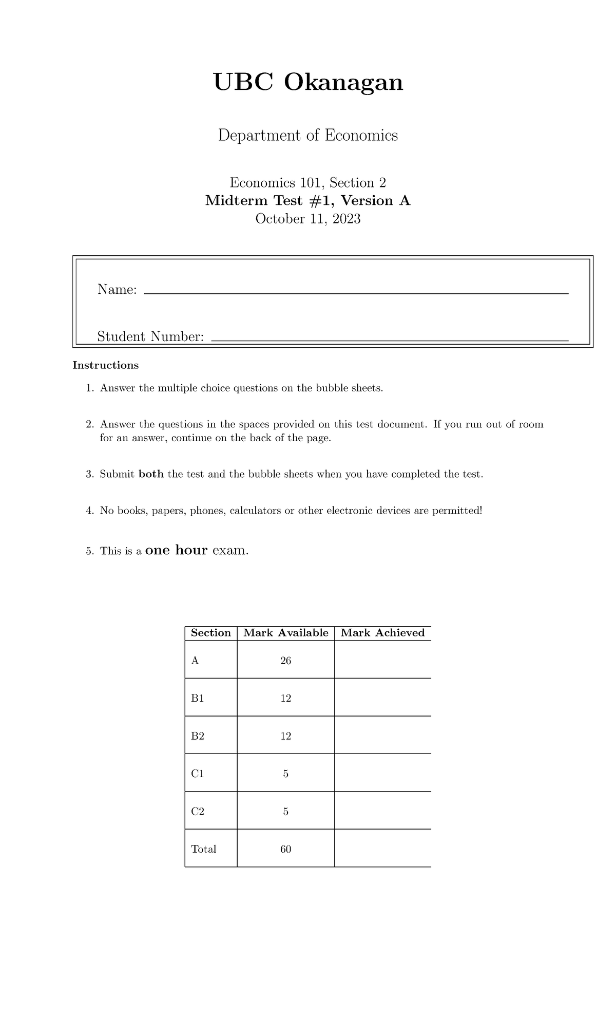 Econ 101 Midterm Exam #1, Version A - October 11, 2023 - Studocu