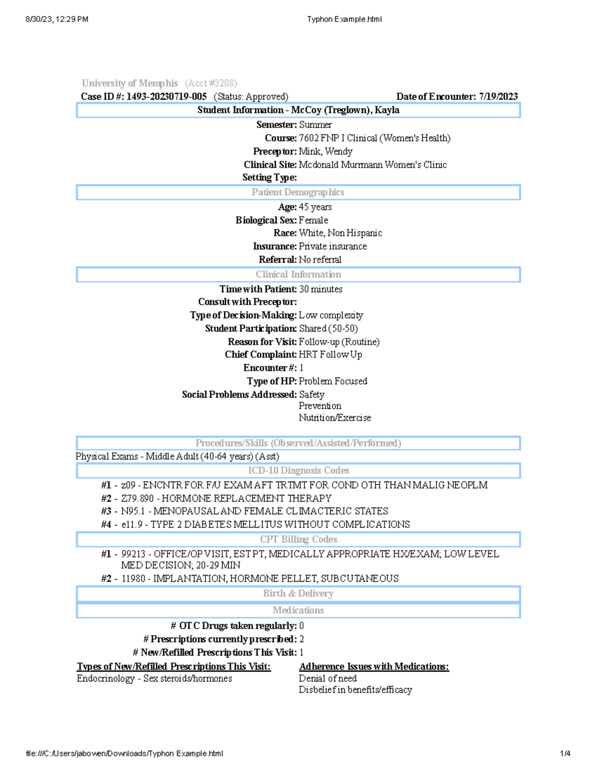 FNP I Clinical Case Study - HRT Follow-Up (Acct #3208) - Studocu