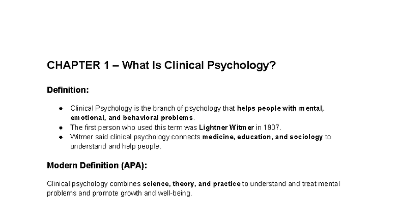 Clinical Psychology Overview: Chapters 1-8 Summary and Key Concepts ...