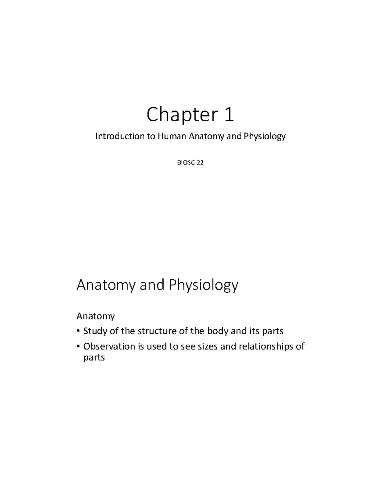 Introduction to Human Anatomy and Physiology - BIOSC 22 Chapter 1 Notes ...