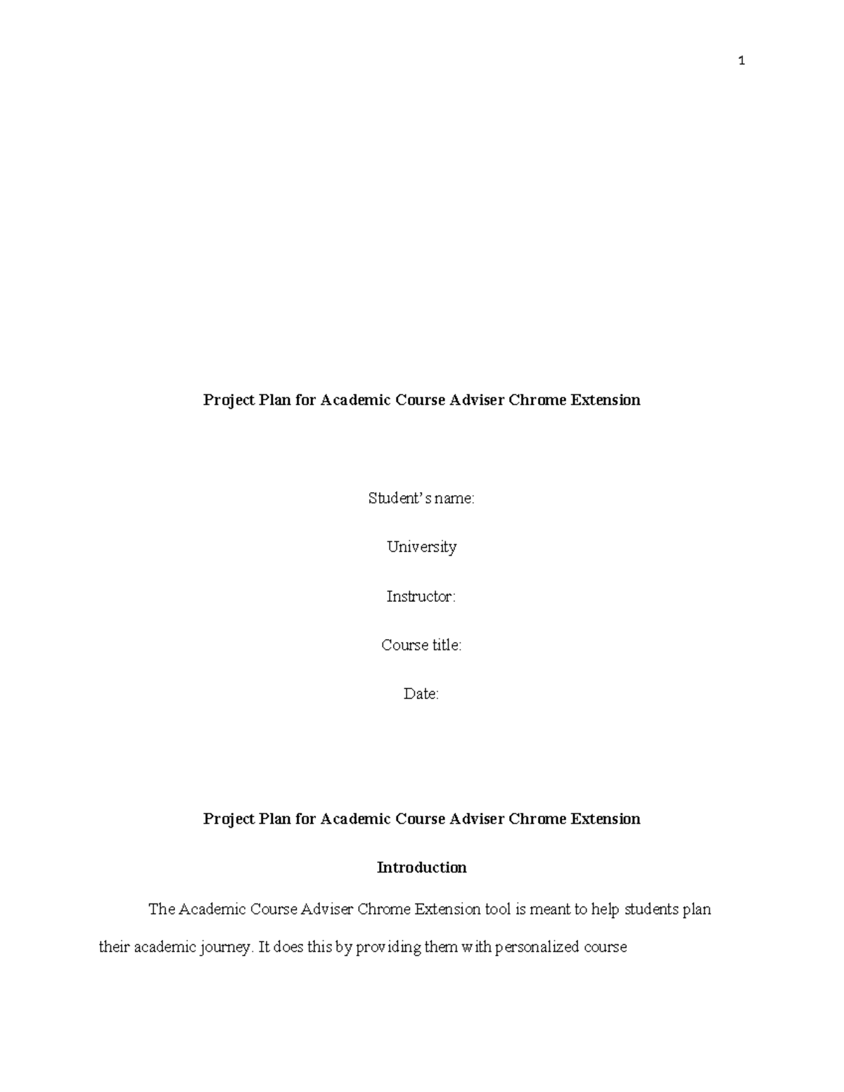 Project Plan for Academic Course Adviser Chrome Extension (CS101) - Studocu