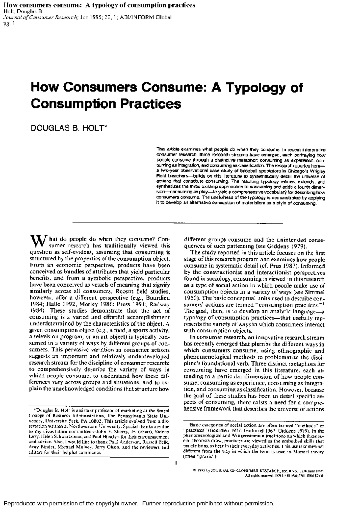 Elliott's Study on Existential Consumption & Irrational Desire (MKT 285 ...