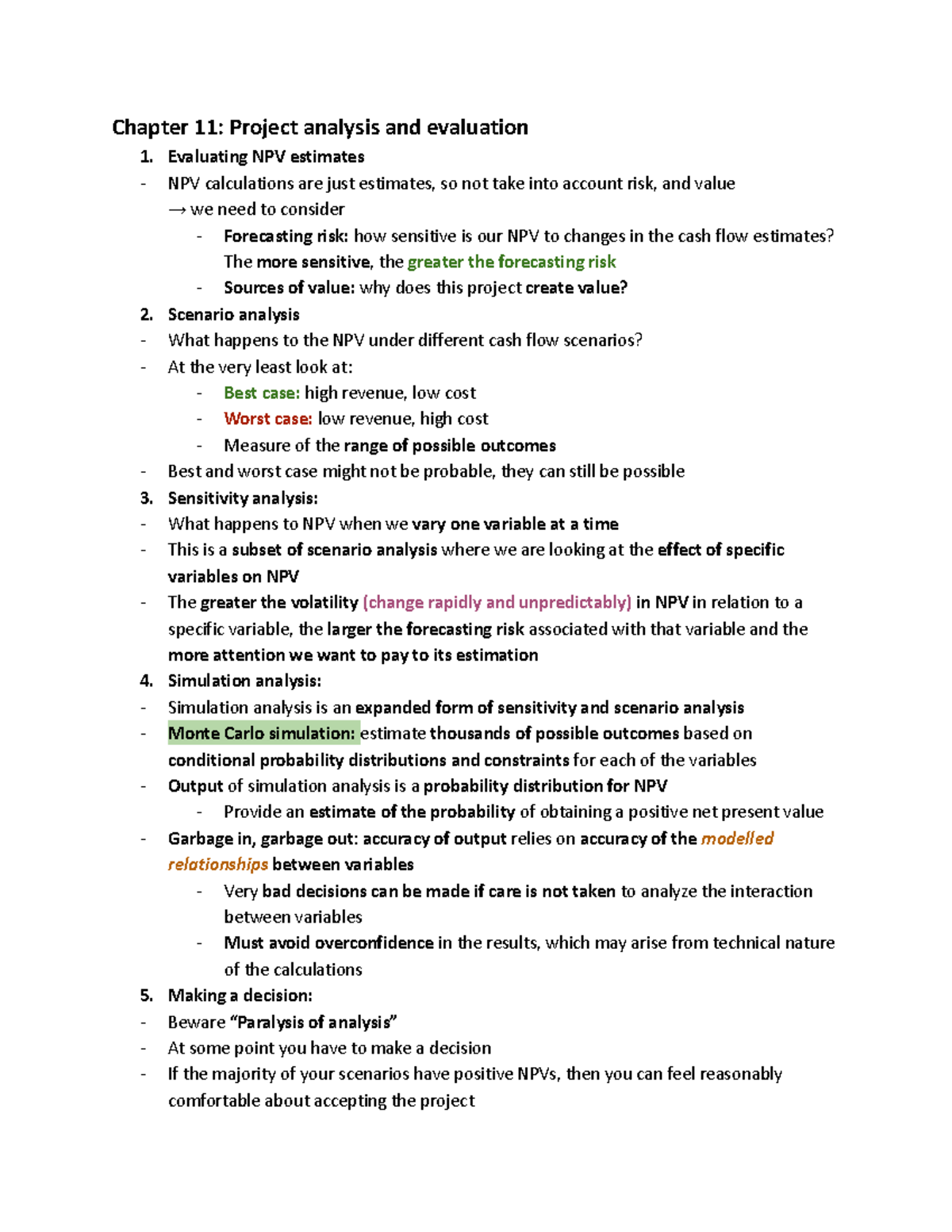 Finance chp 11 - chapter 11 notes - Chapter 11: Project analysis and ...