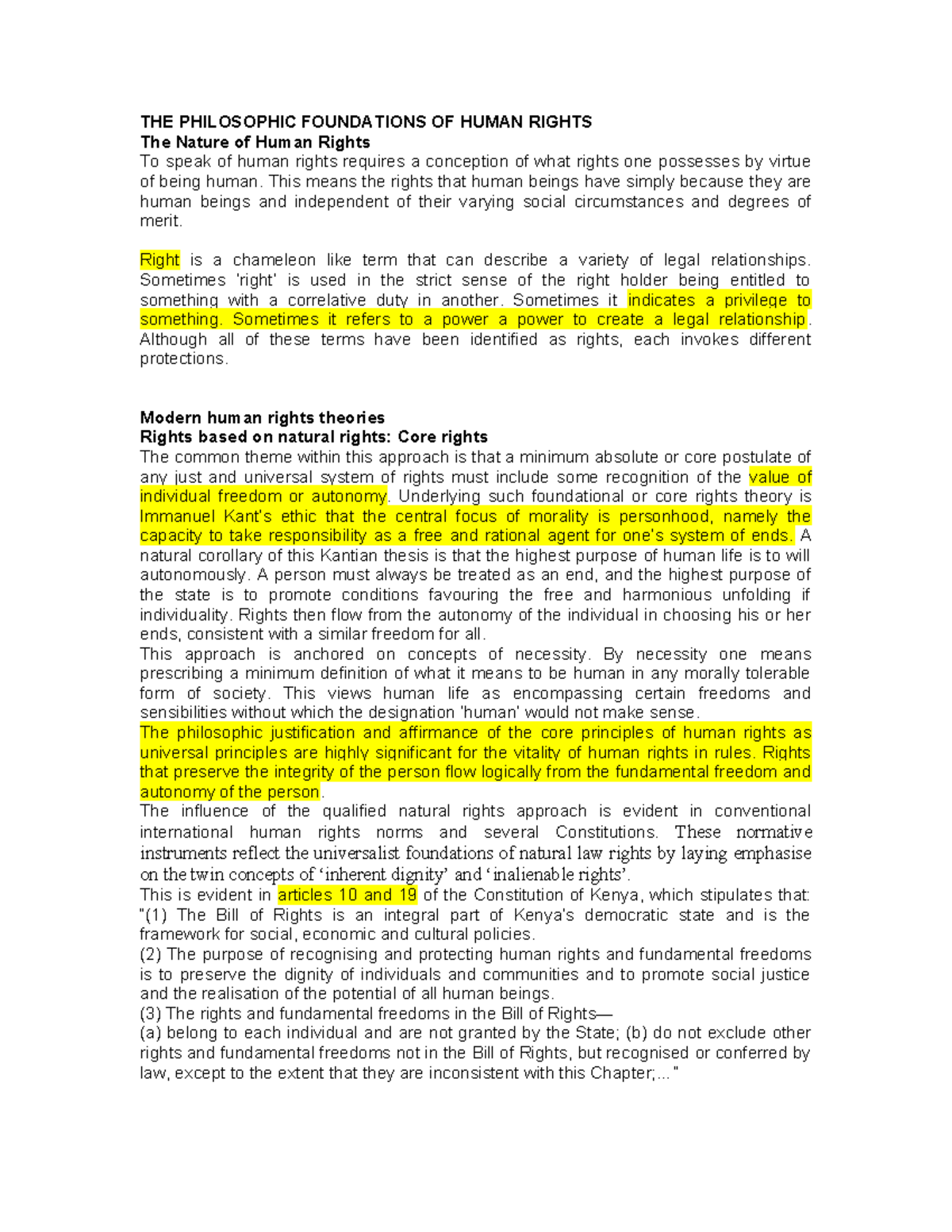 Human Rights Law Notes: Philosophic Foundations and Theories - Studocu