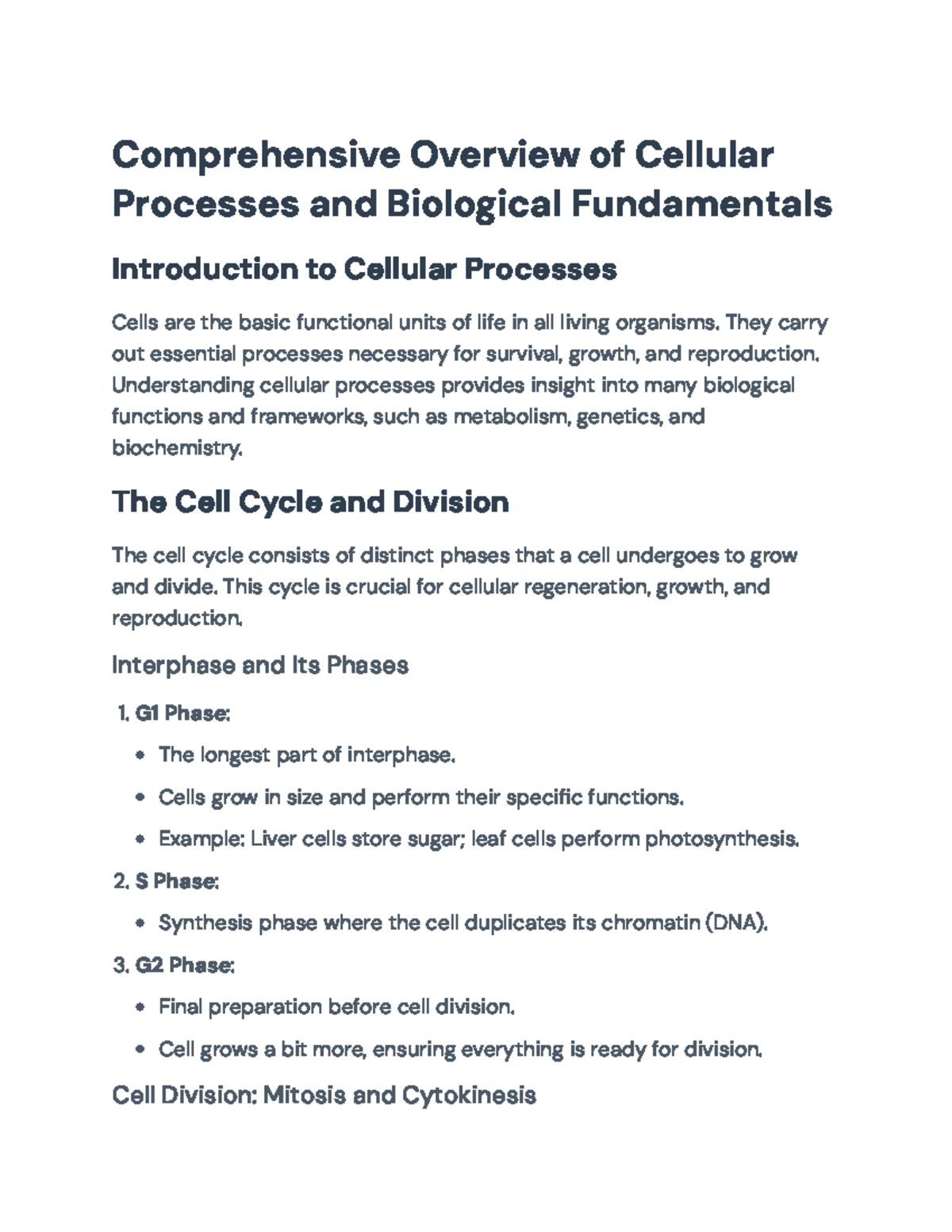 Comprehensive Overview of Cellular Processes and Biological ...