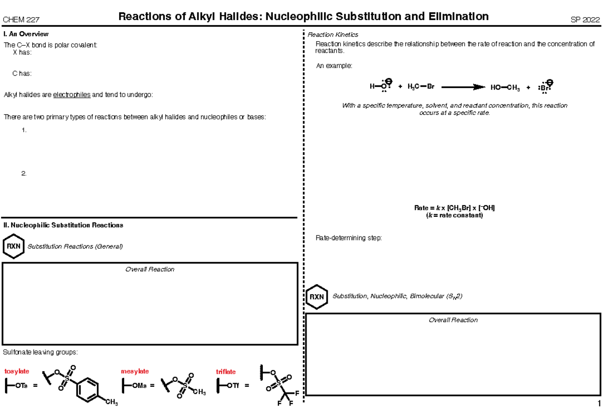 Ch 11 - reactions of alkyl halides - notes - CHEM 227 Reactions of ...