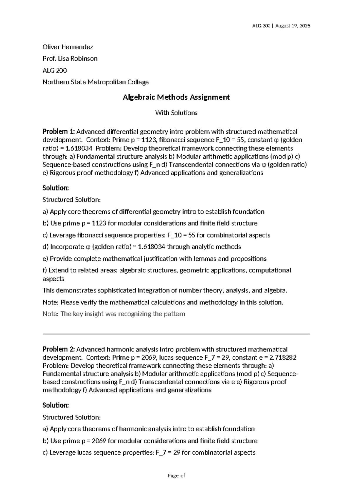 ALG 200 Advanced Algebraic Methods Assignment Solutions - Studocu