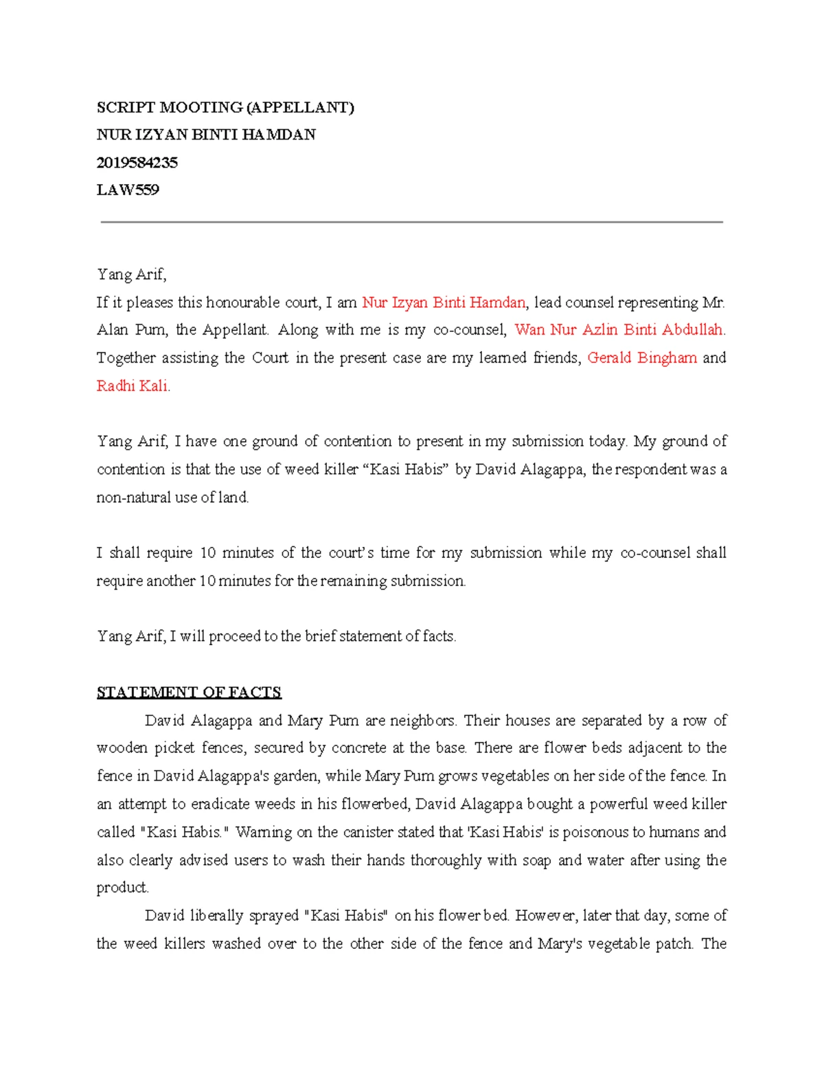 Example of Written Submission - IN THE HIGH COURT OF MALAYA IN KUALA ...