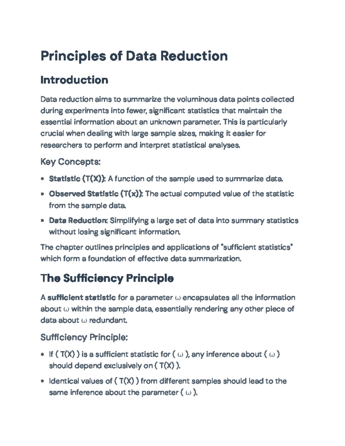 Principles of Data Reduction and Sufficient Statistics - Principles of ...