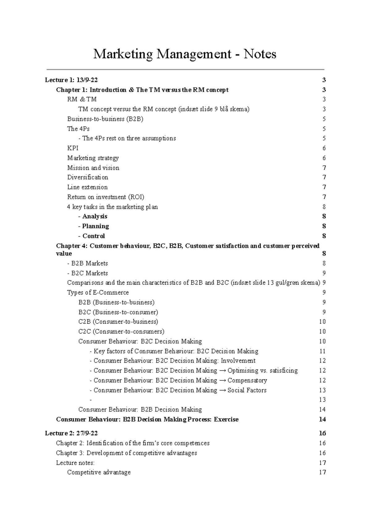 Marketing Management Lecture Notes (Lectures 1-9) Overview - Studocu
