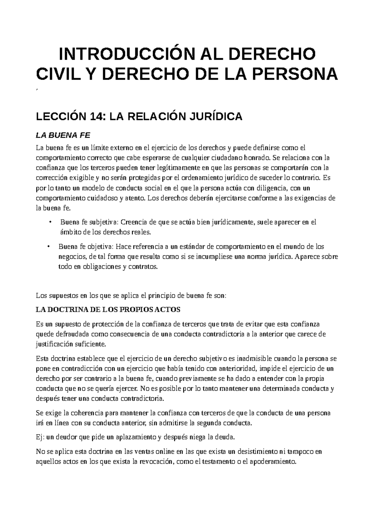 CIVIL 14: La Relación Jurídica y la Buena Fe en el Derecho - Studocu