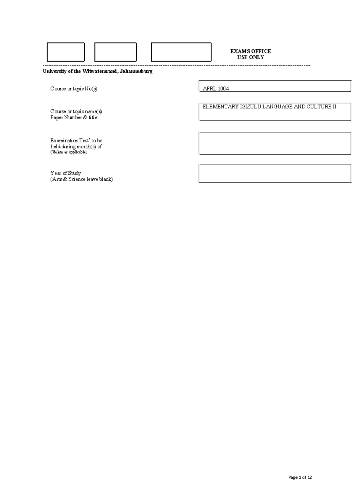 AFRL 1004 Final Exam Paper: Elementary Isizulu Language and Culture II ...