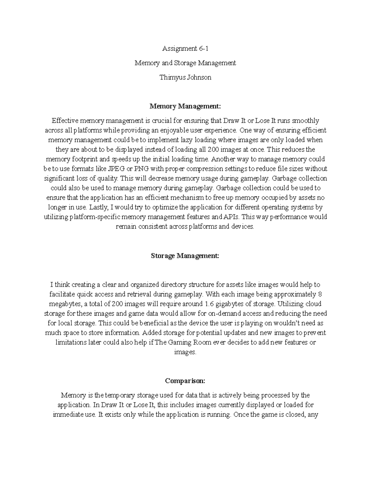 Assignment 6-1 - Assignment 6- Memory and Storage Management Thimyus ...