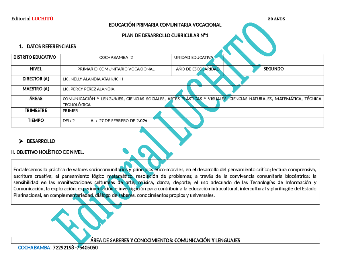 PDC 2do Luchito Febrero 2026: Desarrollo Curricular y Aprendizaje - Studocu