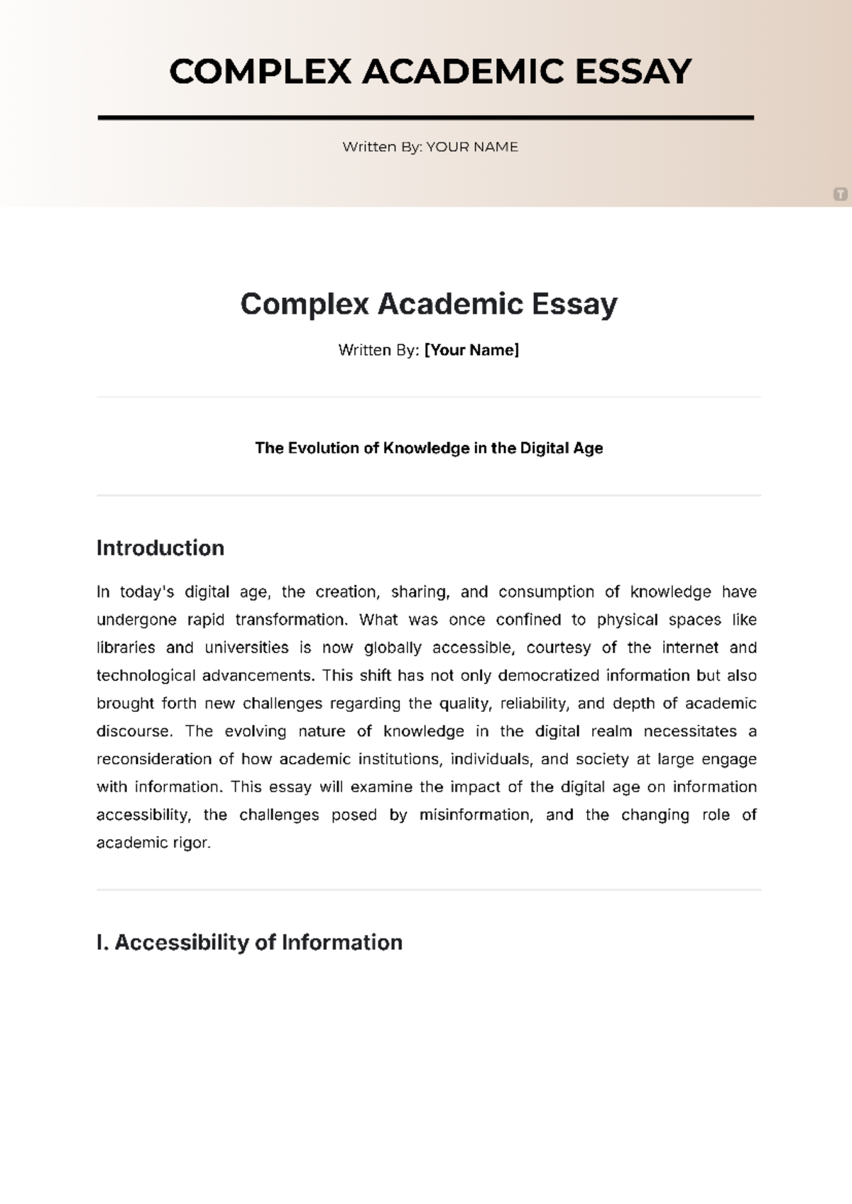 Complex Academic Essay Template - COMPLEX ACADEMIC ESSAY Written : YOUR ...