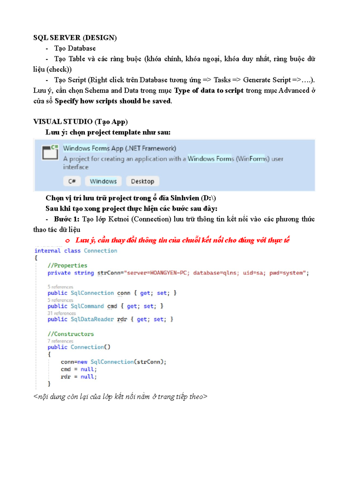 Hướng Dẫn SQL Server và Visual Studio: Kết Nối Dữ Liệu .NET - Studocu