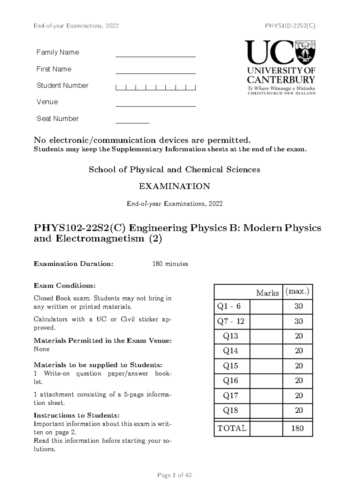 PHYS102 Final Exam 2022: Engineering Physics B Overview and ...