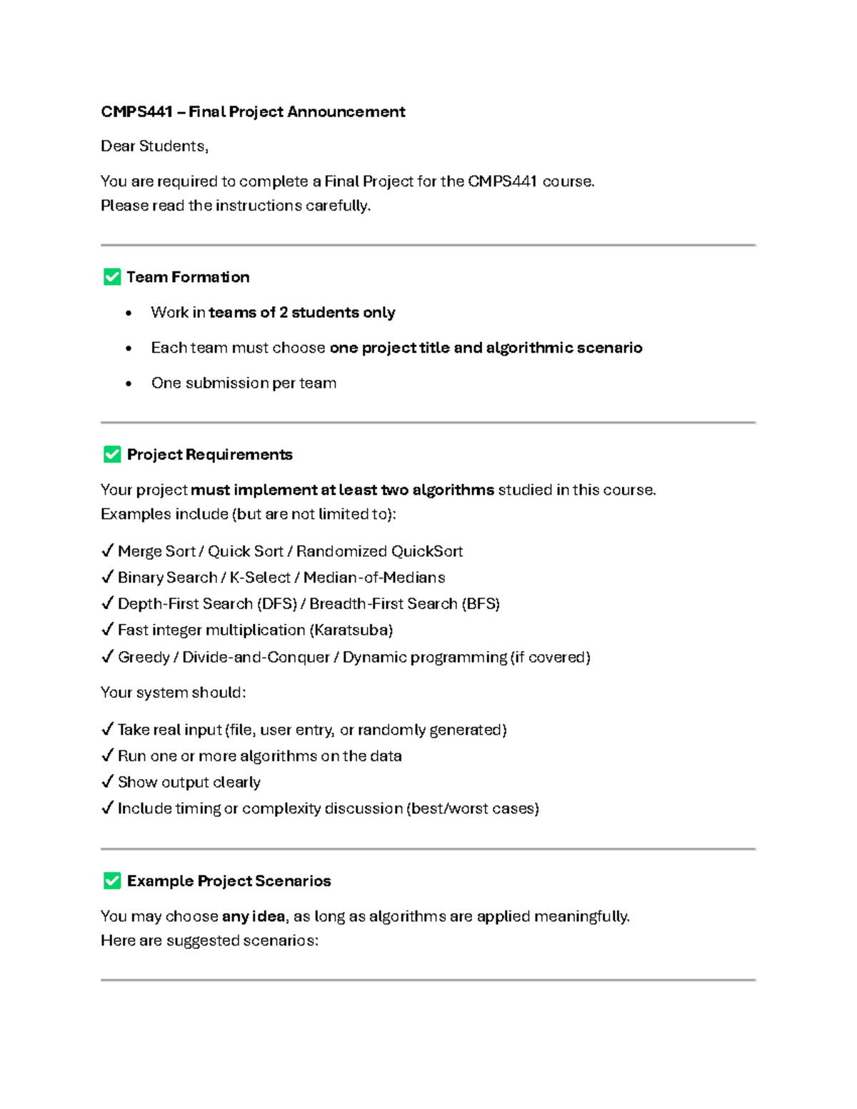 CMPS441 Final Project Guidelines and Requirements - Studocu