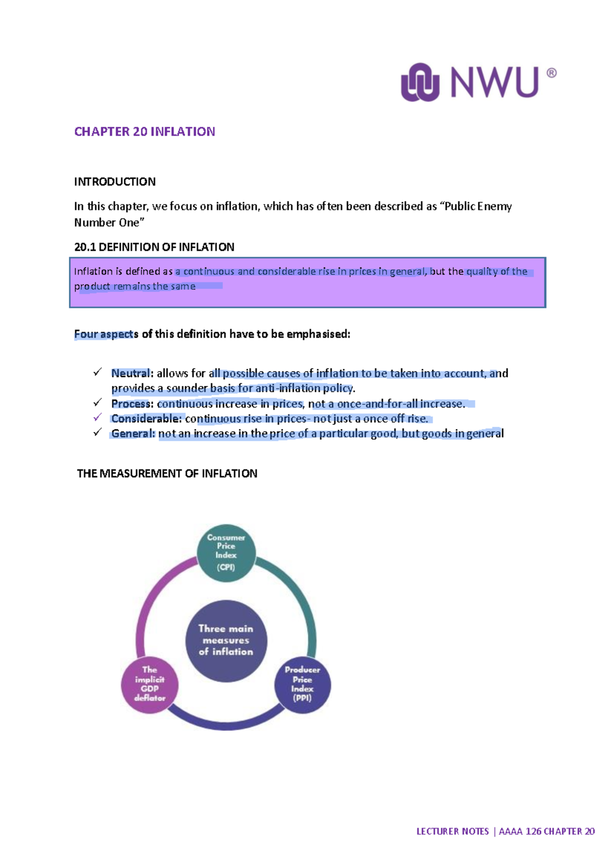 Econ 101: Chapter 20 Inflation Overview and Key Concepts - Studocu