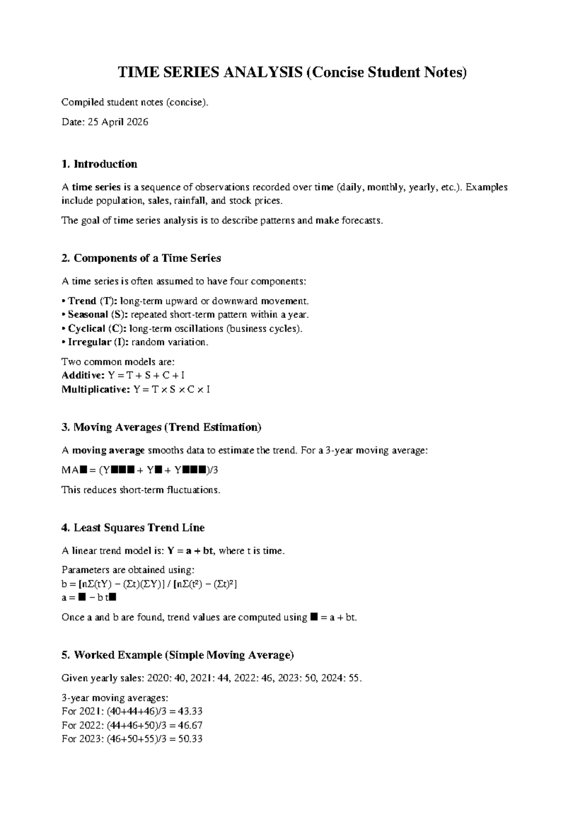 TIME SERIES ANALYSIS (Concise Student Notes) - Studocu