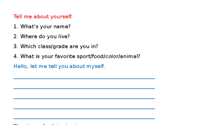 Tell Me About Yourself: Personal Introduction & Friend Details - Studocu