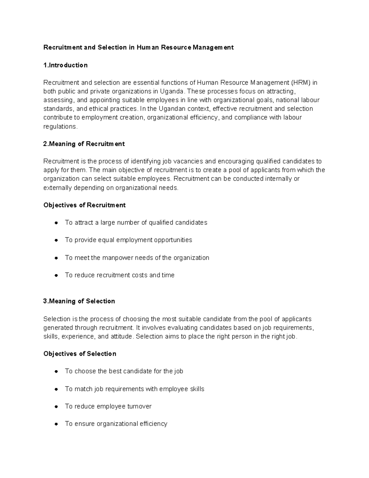HRM 101: Recruitment and Selection Processes in Uganda - Studocu