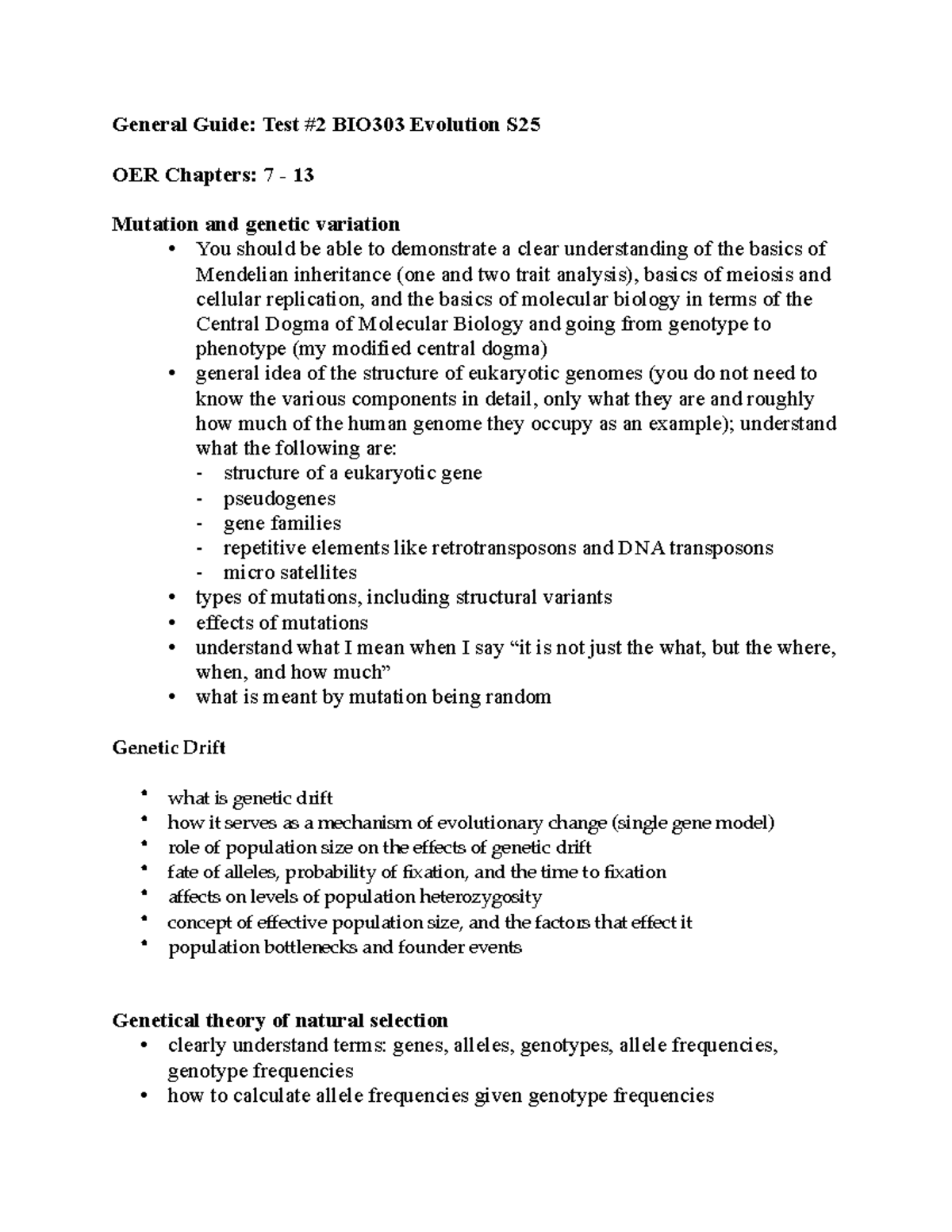 BIO303 S25 Final Exam Guide: Evolution & Genetic Variation Concepts ...