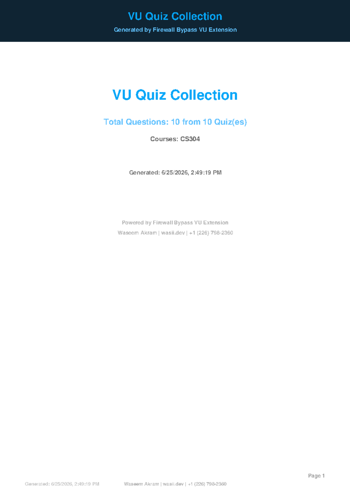 CS304 Quiz Collection: Object Oriented Programming (10 Questions) - Studocu