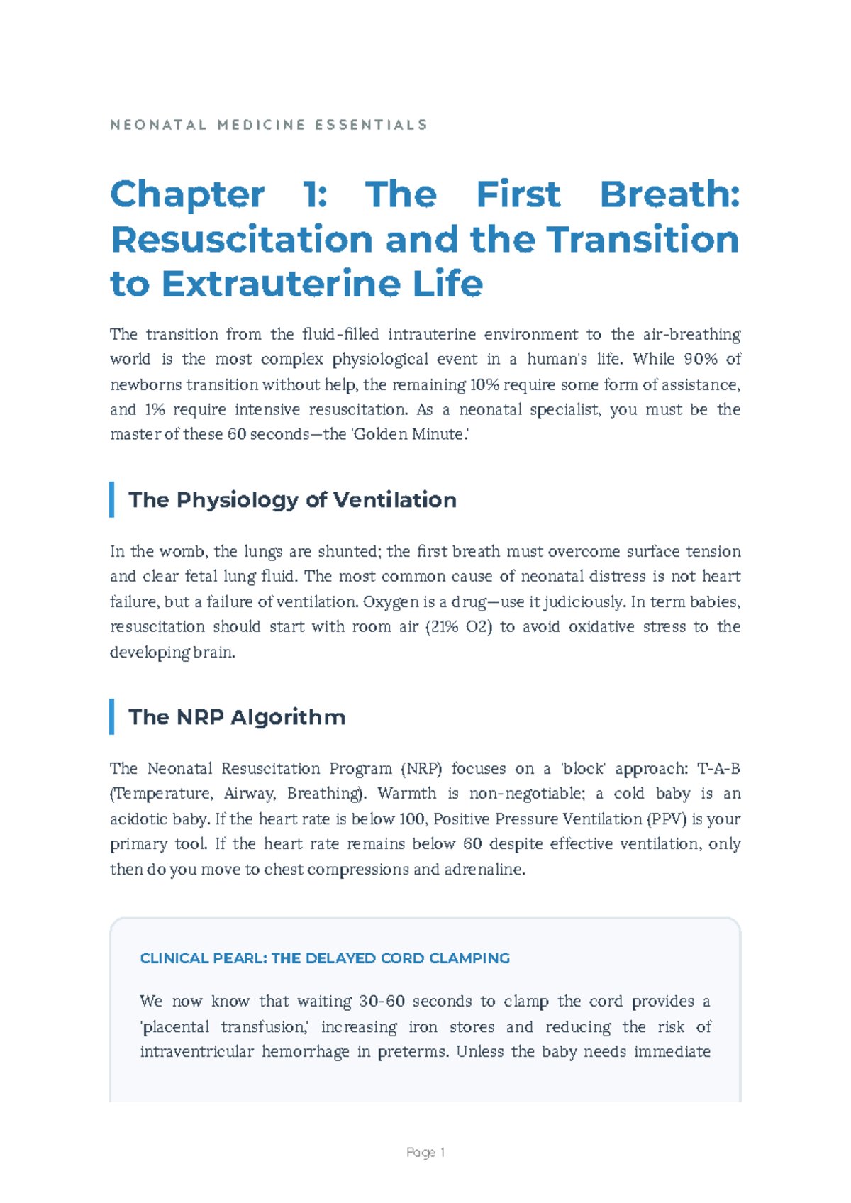 NEONATAL MEDICINE ESSENTIALS (Chapter 1): Resuscitation & Transition ...
