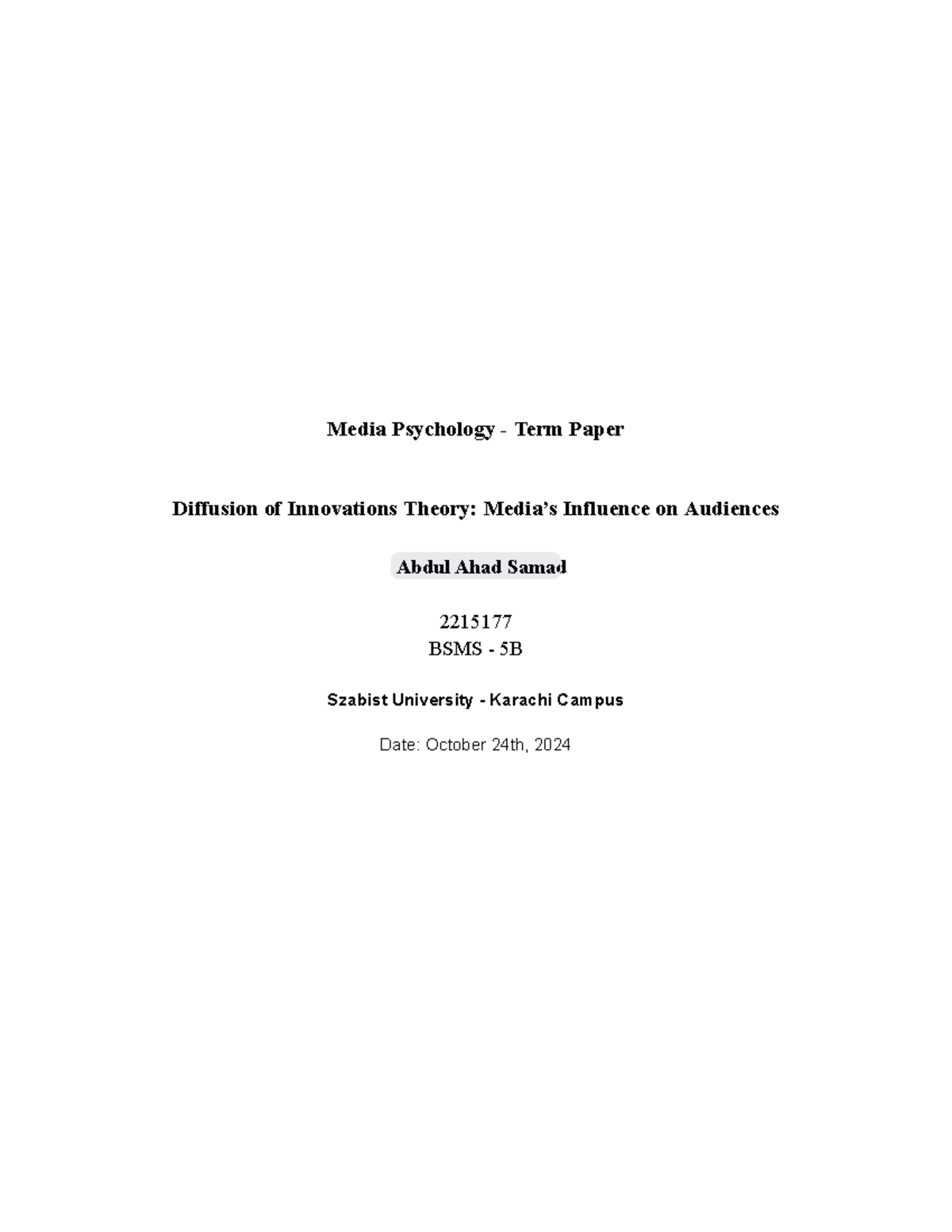 Media Psychology Term Paper: Diffusion of Innovations Theory Analysis ...