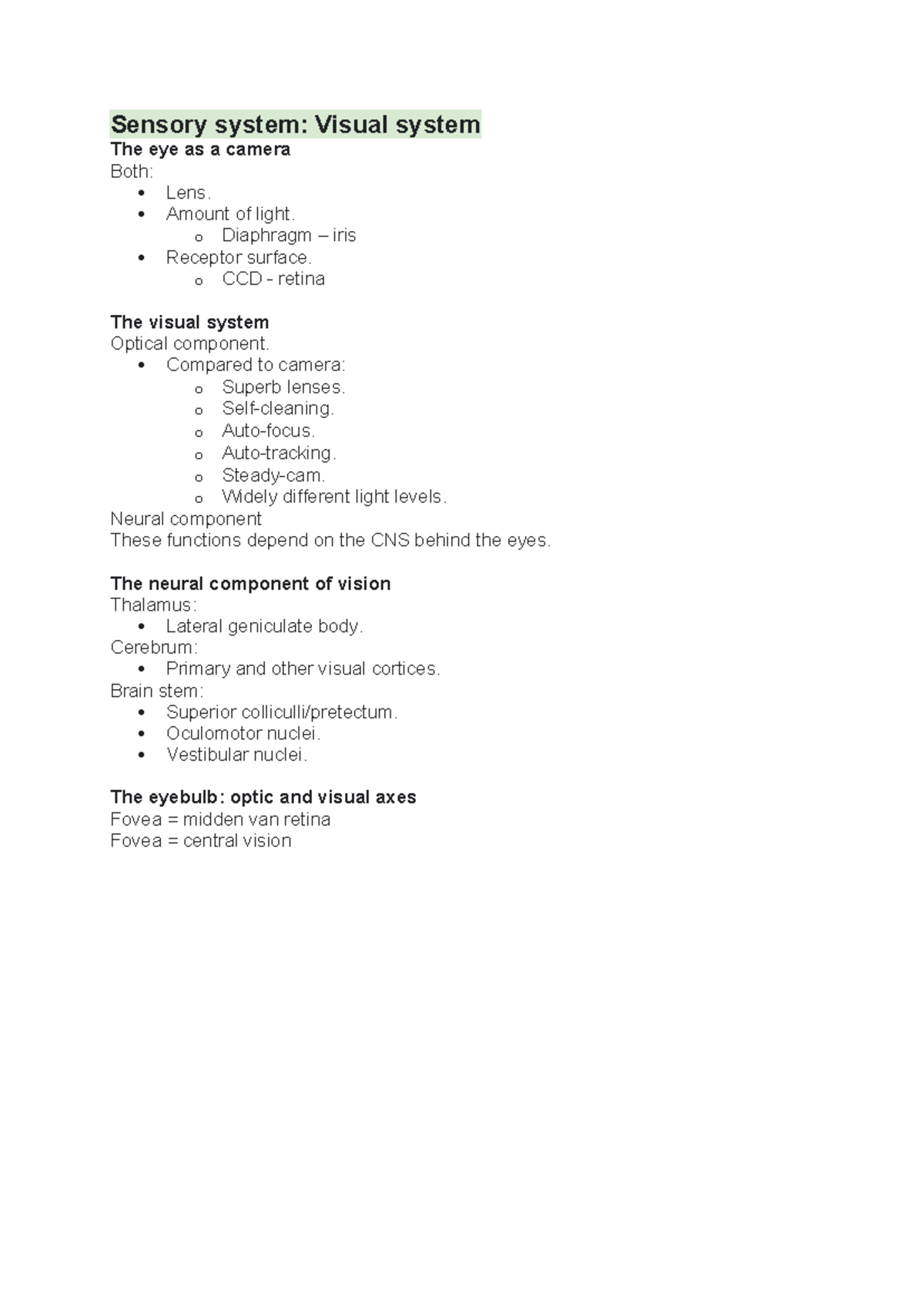 Sensory System: Visual System Overview and Key Components - Studeersnel