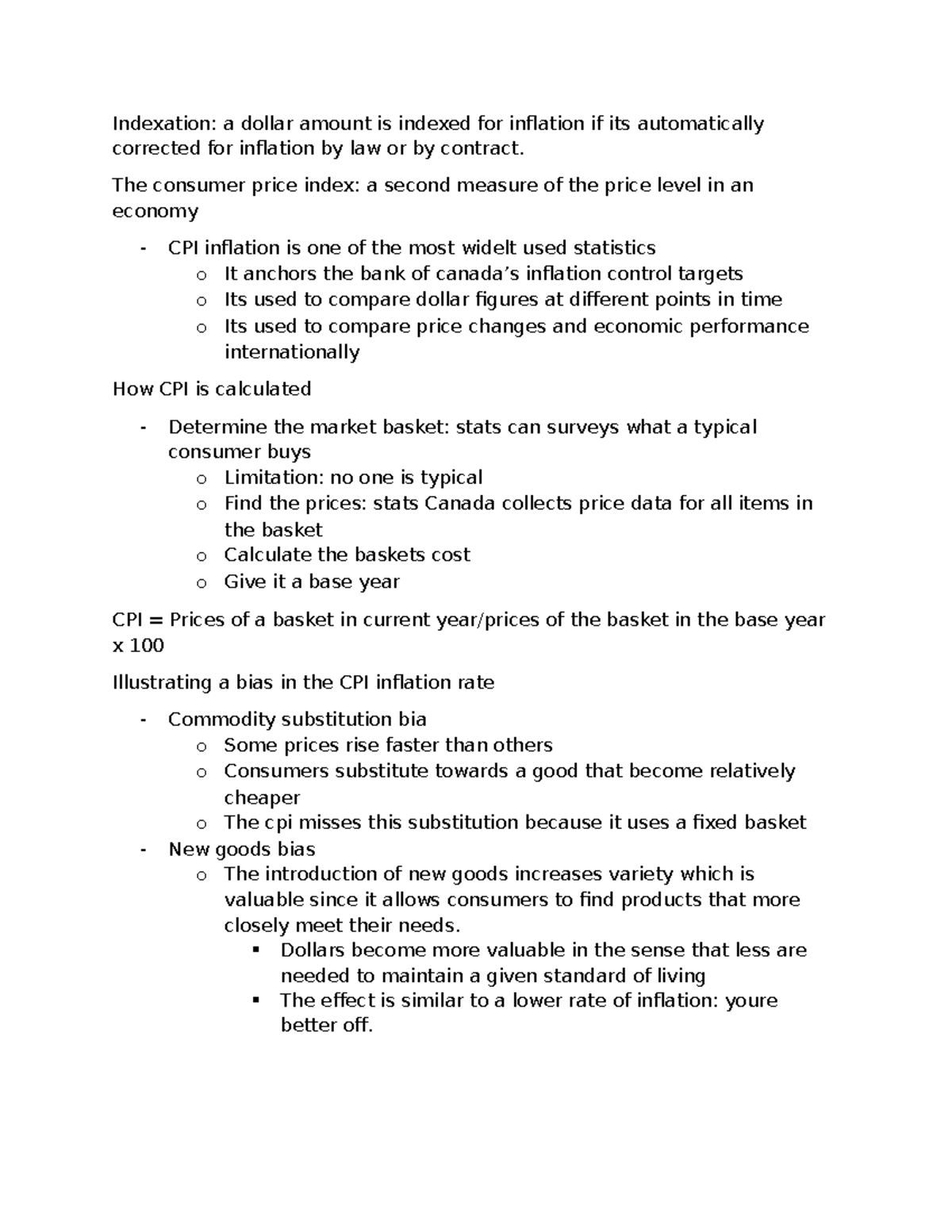 Ch 6 - Macro: Lecture Notes on Indexation & CPI Inflation - Studocu