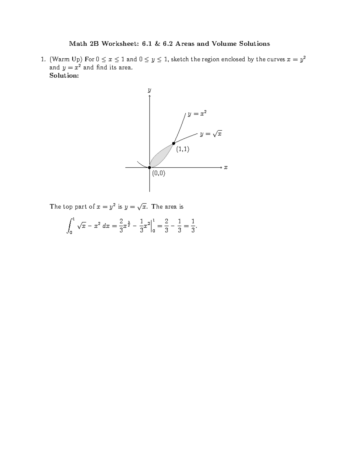 (Solutions) WS6 - Areas+Volumes - Math 2B Worksheet: 6 & 6 Areas and ...