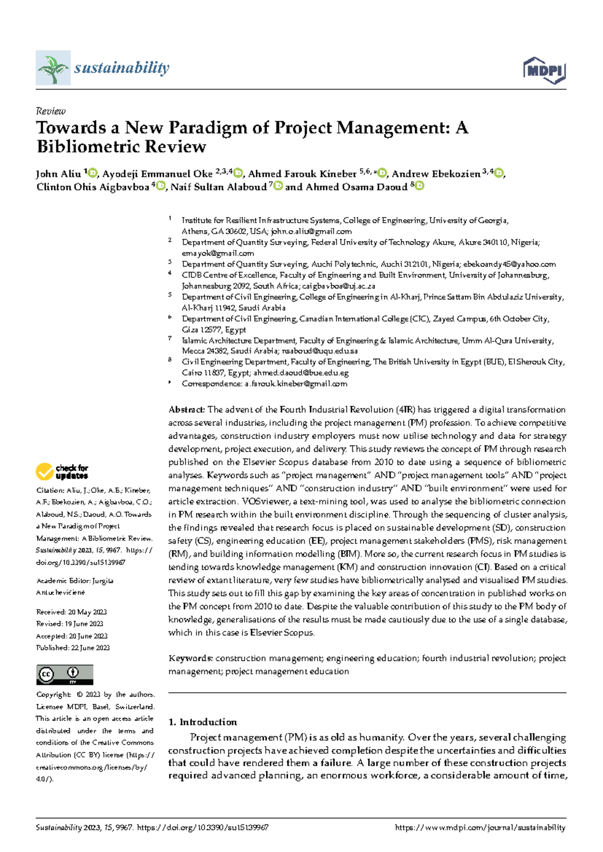 SUST 2023: Bibliometric Review of Project Management Paradigms - Studocu