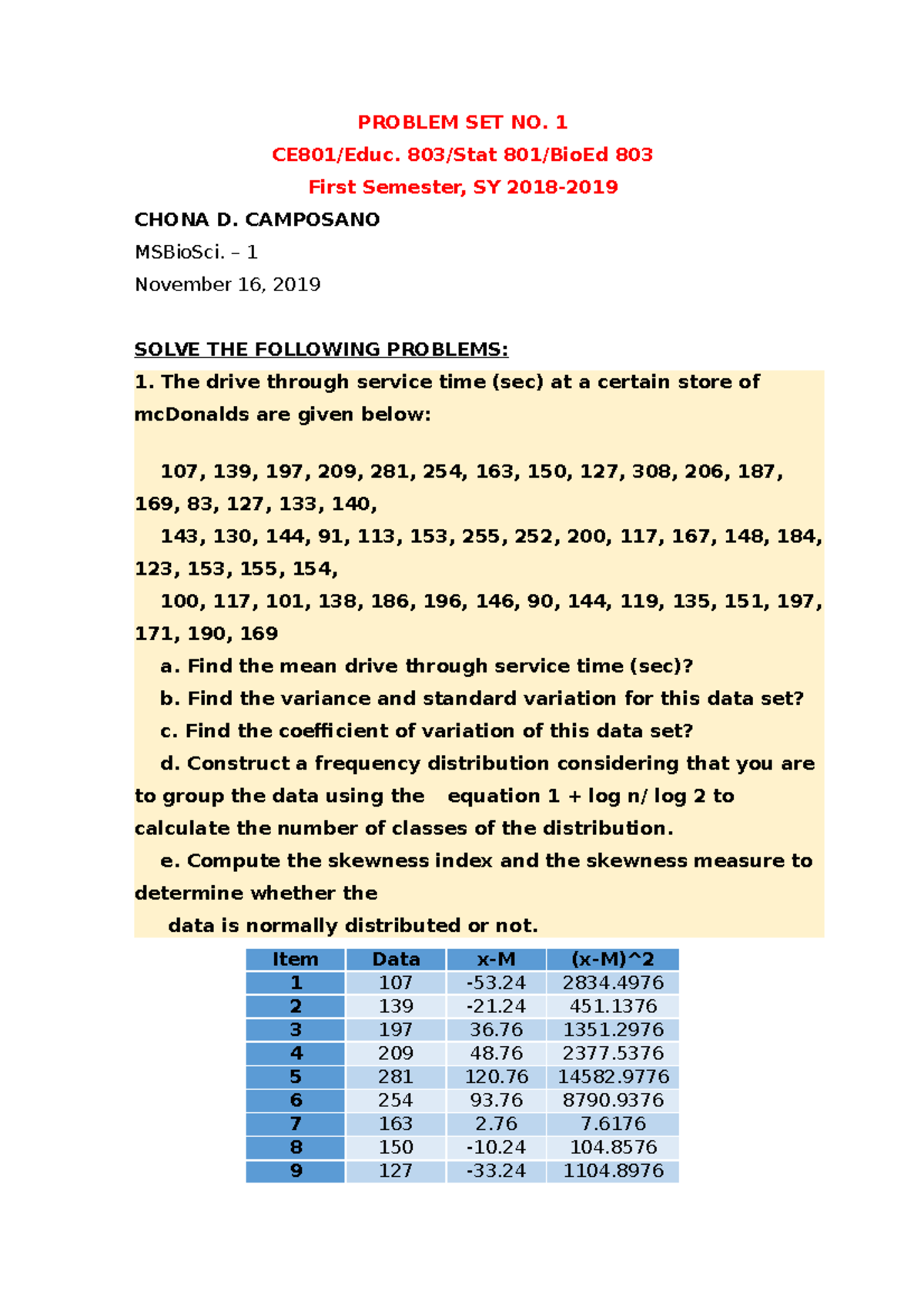 Chona - BIOSTAT - PROBLEM SET NO. 1 CE801/Educ. 803/Stat 801/BioEd 803 ...