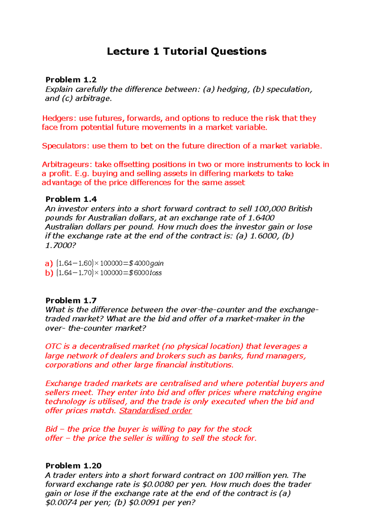 Lecture 1 Tutorial Questions - Lecture 1 Tutorial Questions Problem 1 ...