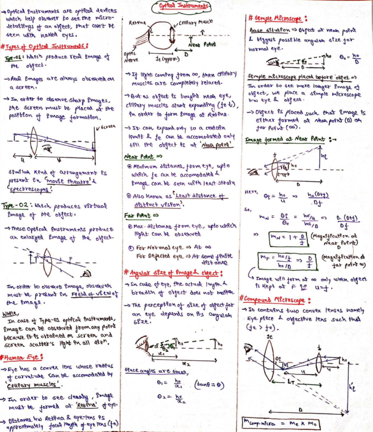 Ray Optics Short Notes for jee mains - Optical Instruments Optical ...